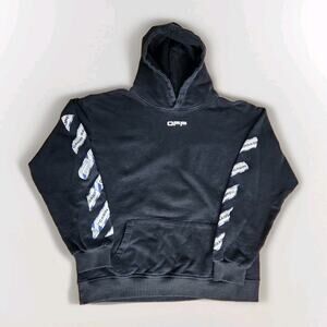 OFF-WHITE Airport Tape Arrows Diag Over Hoodie Black Blue Size 2XL